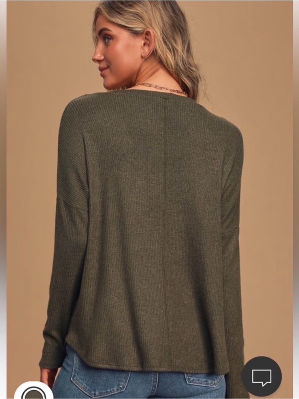 Lulu’s Just Vibing Olive Green Ribbed V-Neck Sweater Top - Picture 3 of 4